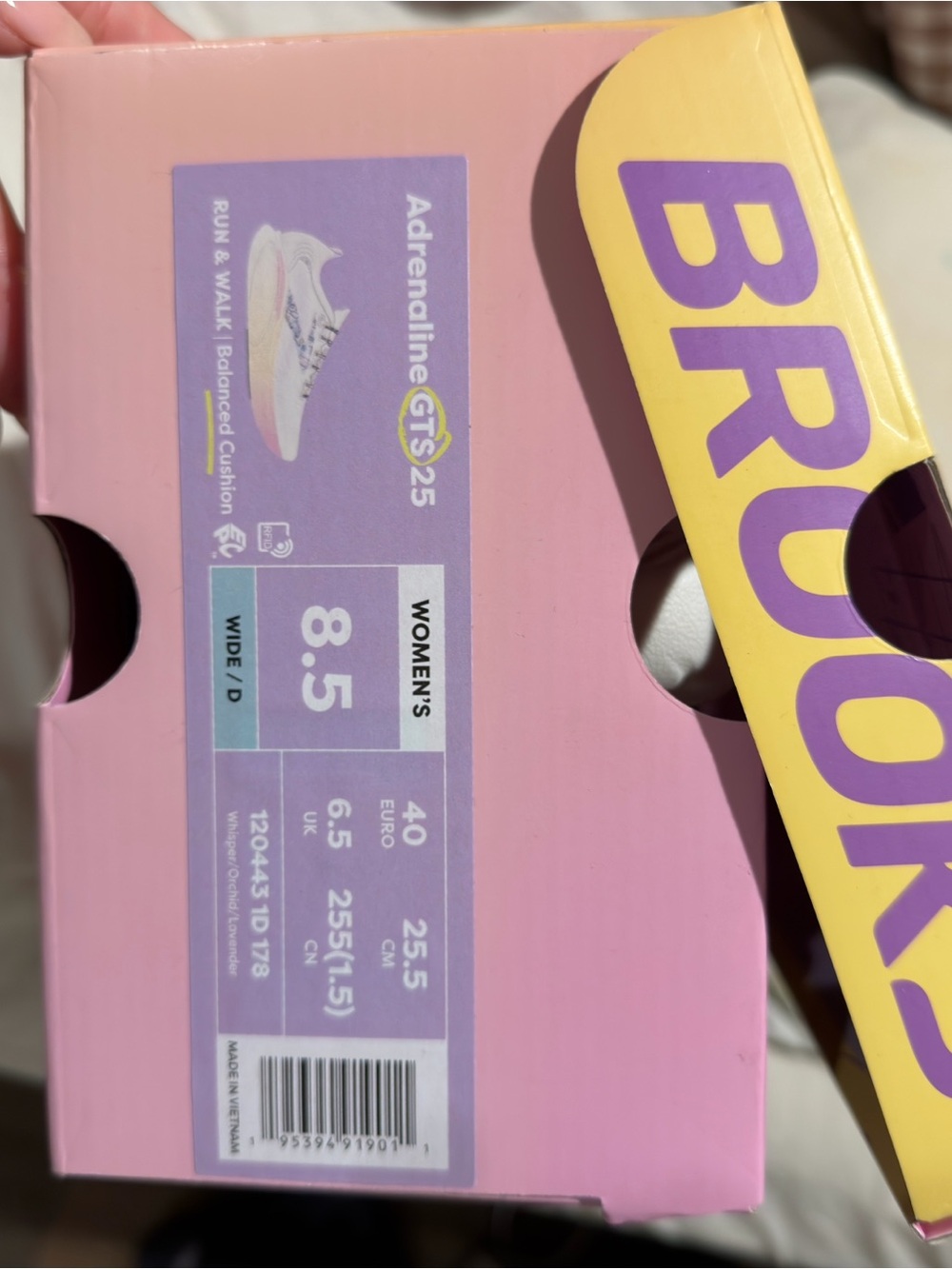 Brooks Women's Adrenaline GTS White with Pink and Yellow Gradient Accents - Picture 2 of 4